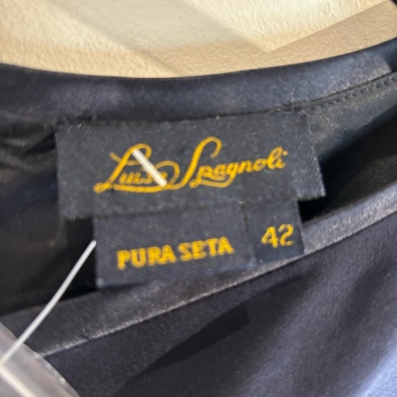 LUISA SPAGNOLI  Sz 42 100% Silk Sequin Floral Appliqué Pleated V-Neck Dress NEW - Picture 8 of 12